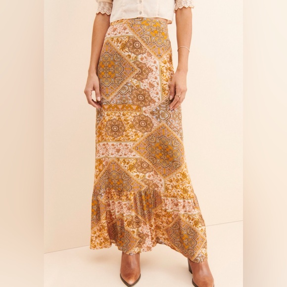 Kachel Dresses & Skirts - Women’s Kachel x Anthropologie Tess Ruffle Maxi Skirt Patterned Festival Boho 8